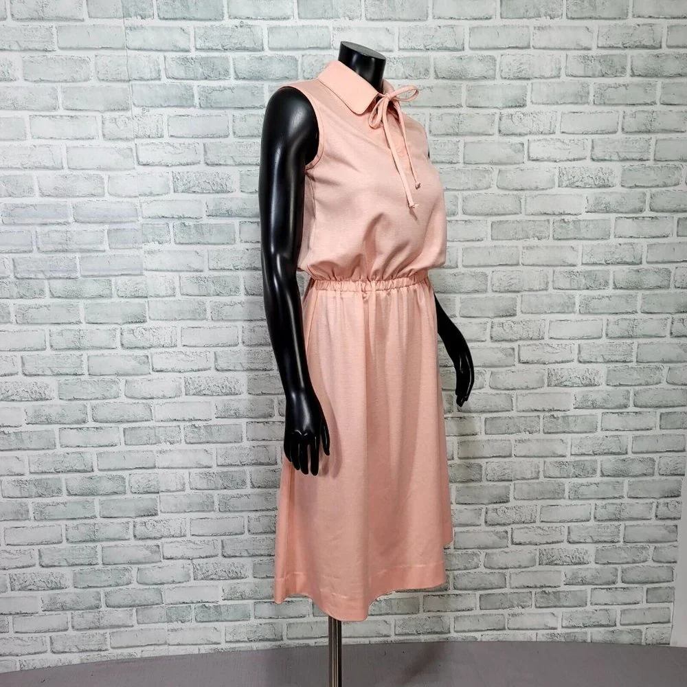 Vintage‎ 70s Butte Knit S/M Peach Pink Day Dress & Jacket Polyester Outfit Set